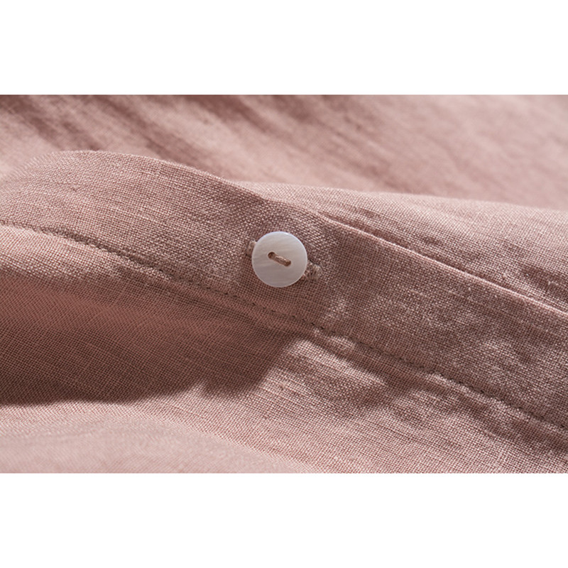 レース襟リネンシャツ　ゆとりリネン長袖シャツ　水洗いリネンシャツ　貝ボタン　3色　フリーサイズ　L341