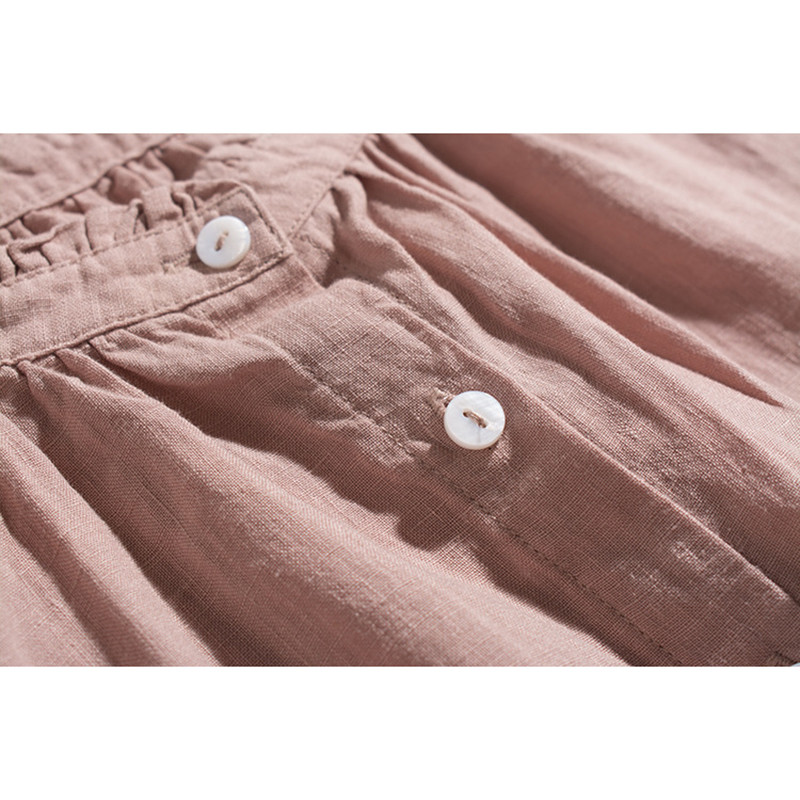 レース襟リネンシャツ　ゆとりリネン長袖シャツ　水洗いリネンシャツ　貝ボタン　3色　フリーサイズ　L341