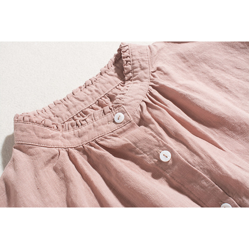 レース襟リネンシャツ　ゆとりリネン長袖シャツ　水洗いリネンシャツ　貝ボタン　3色　フリーサイズ　L341