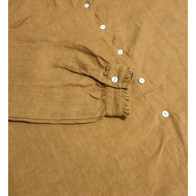 レース襟リネンシャツ　ゆとりリネン長袖シャツ　水洗いリネンシャツ　貝ボタン　3色　フリーサイズ　L341