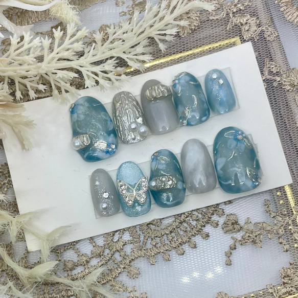 サイズオーダー♡ ニュアンスフラワー×ミラーネイルチップ