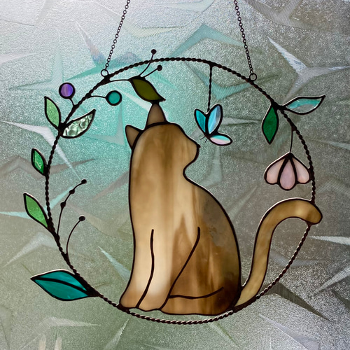 ステンドグラス 猫のサンキャッチャー•オーナメント サンキャッチャー