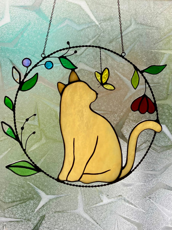 ステンドグラス  猫のサンキャッチャー•オーナメント 1枚目の画像