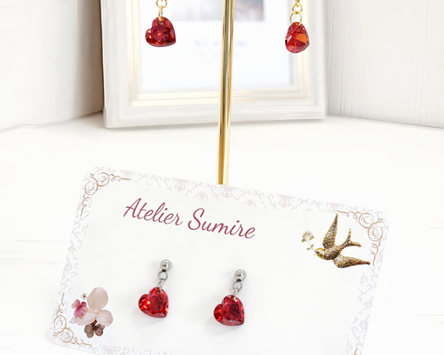 ピアス オレンジ レジン かすみ草 ハート パールチャーム ビジュー 紫