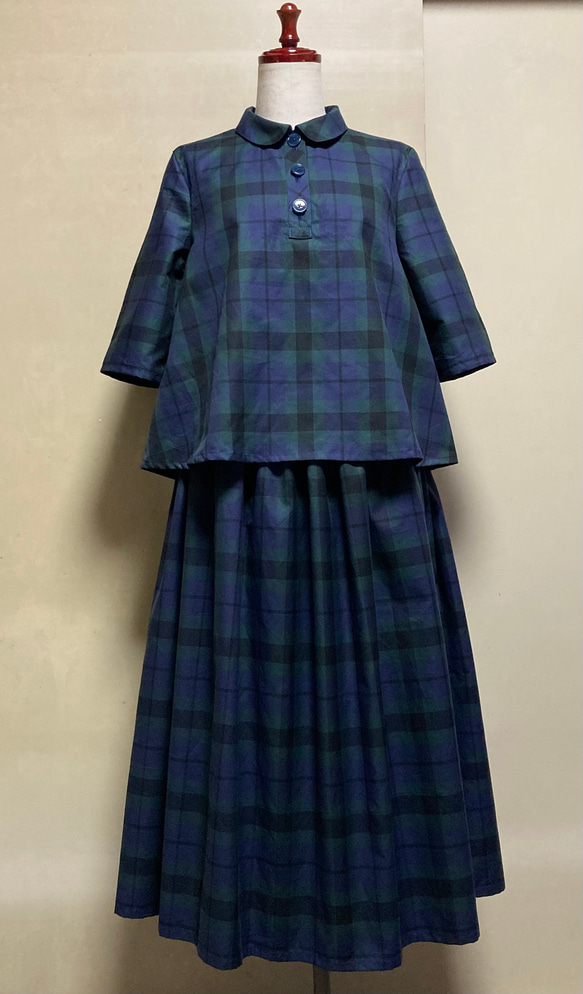 播州織・ブラックウォッチのギャザースカート（M〜Lサイズ向け） 5枚目の画像
