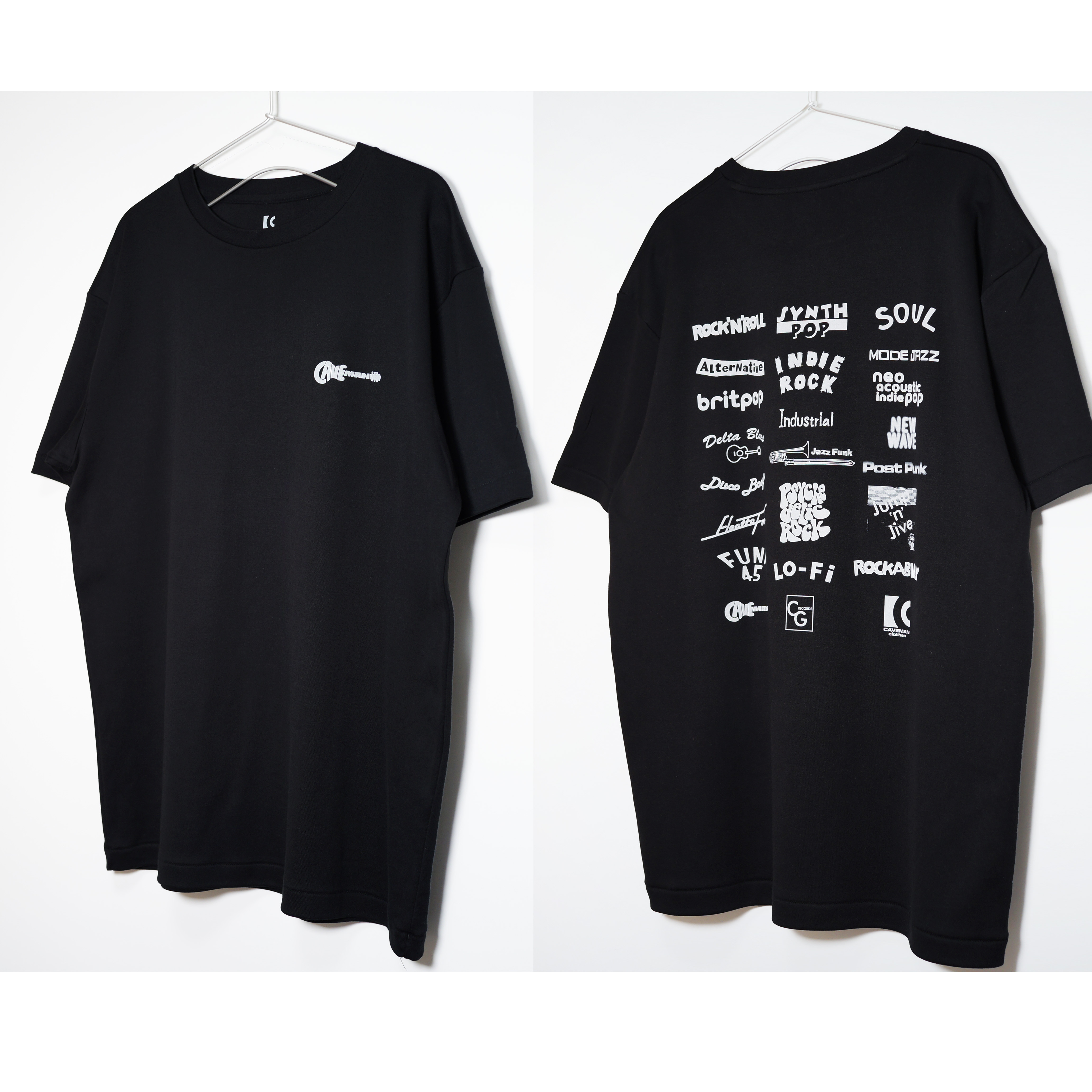 最高峰のTシャツ生地使用！ 色々な音楽ジャンルをプリントした音楽Ｔ 【ブラック】ヘビーウェイトの半袖クルーネック