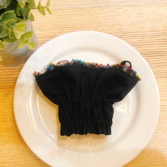 【アームカバー】フリル×ブラック　袖カバー　ショート丈　プチギフト　母の日 6枚目の画像