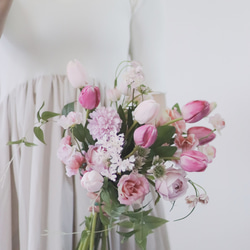 〈 完成品販売ブーケ 〉tulip pink artificial flower bouquet 4枚目の画像