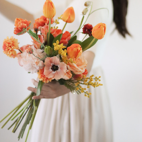 完成品販売ブーケ 〉tulip orange artificial flower bouquet ブーケ