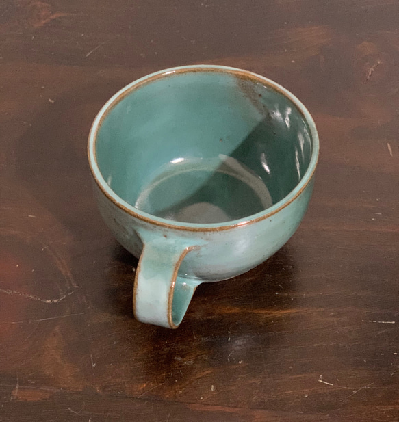 陶器　緑青のカップ&ソーサー 7枚目の画像