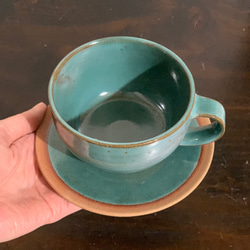 陶器　緑青のカップ&ソーサー 11枚目の画像