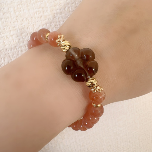 アイスオブシディアン 花 サンストーン 天然石 デザイン ブレスレット 