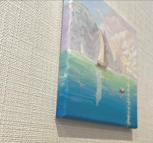 sold out【no.04】風景画　アクリル画　ヨット　船　海　朝日 2枚目の画像