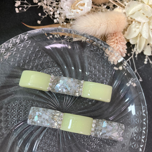 くすみカラー ラメ シェル パール ヘアクリップ 2本セット