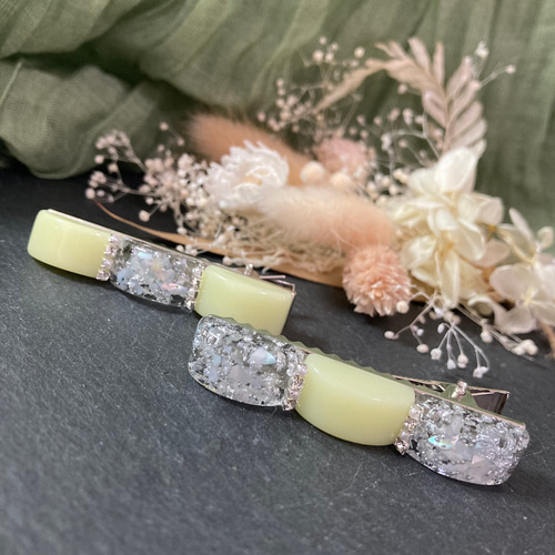 レジンヘアゴム　グリーン　バイカラー　ナチュラル　夏　ホワイト　パール レジンヘアゴム グリーン バイカラー ナチュラル 夏 ホワイト パール