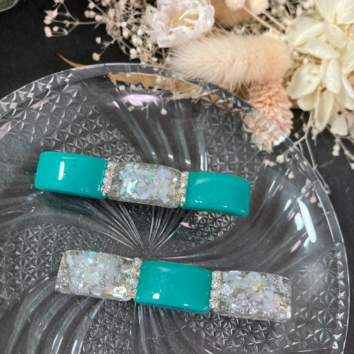 レジンヘアゴム　グリーン　バイカラー　ナチュラル　夏　ホワイト　パール レジンヘアゴム グリーン バイカラー ナチュラル 夏 ホワイト パール