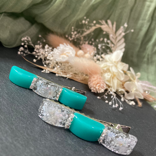 受注112 ヘアクリップハンドメイドヘアアクセサリーシェルパール