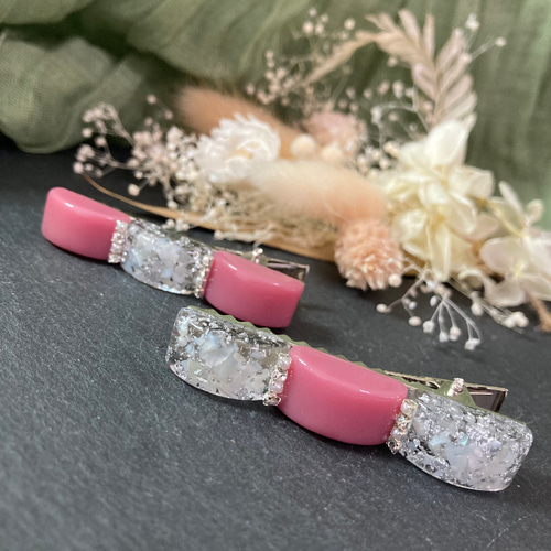 くすみカラー ラメ シェル パール ヘアクリップ 2本セット レジン ヘア