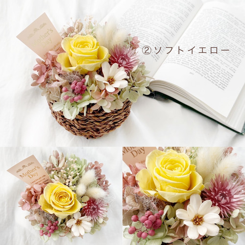 選べる5色 バスケットアレンジ 花 ギフト プリザーブドフラワー 誕生日