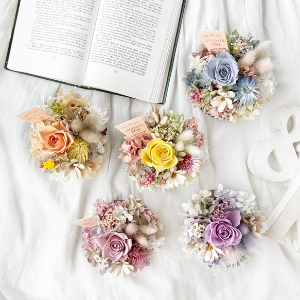 選べる5色　バスケットアレンジ　花　ギフト　プリザーブドフラワー　誕生日　結婚祝い　アレンジメント 9枚目の画像