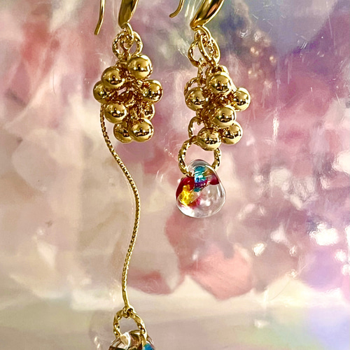ティアドロップビーズ&つぶつぶビーズピアス ピアス（フック・チェーン