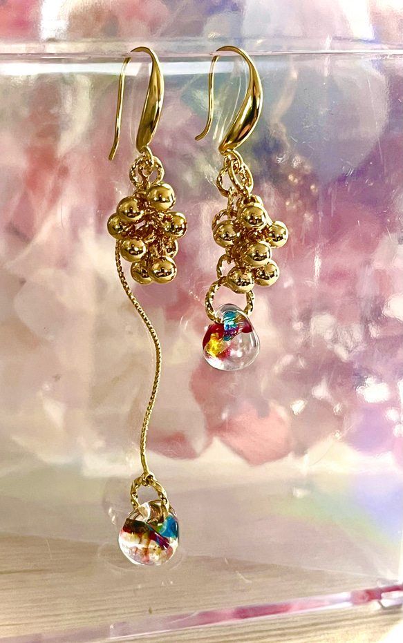 ティアドロップビーズ&つぶつぶビーズピアス ピアス（フック