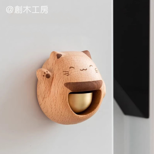 猫形ドアベル ブナ材 優しい音 ドアチャイム 新築 引越し 贈り物 木製