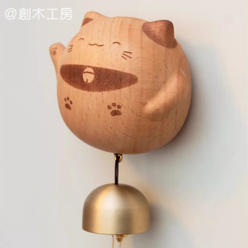 猫形ドアベル ブナ材 優しい音 ドアチャイム 新築 引越し 贈り物 木製