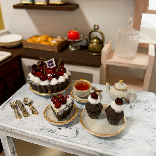 受注制作】ダークチェリータルトのセット ミニチュアスイーツ