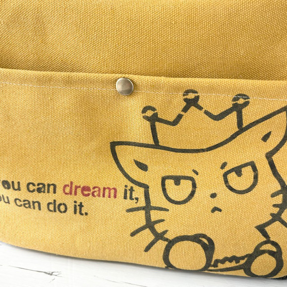 2色帆布の猫boxerスクエアショルダーバッグ(マスタード 3枚目の画像