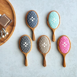 贈り物におすすめ♪】手鏡 木製 こぎん刺し『ウロコ』ネイビー 茶