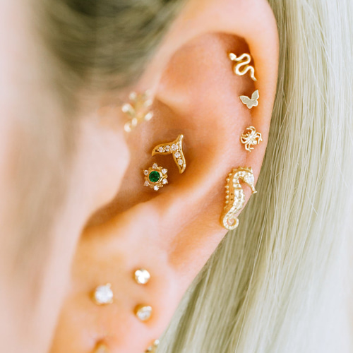 14K金 ゴールド 蛇 ヘリックス 軟骨 アンチトラガス アウター インナー