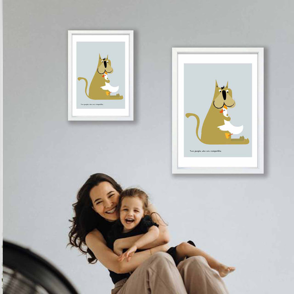 やさしい犬　アヒル　イラスト　ポスター　A4 A3 A2 A1　アート  　アートポスター　sei検索新着順　2671 3枚目の画像