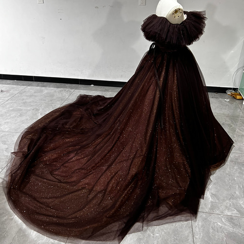 送料無料！2waysコーヒーの色 キラキラカラードレス 茶色 オフショル  