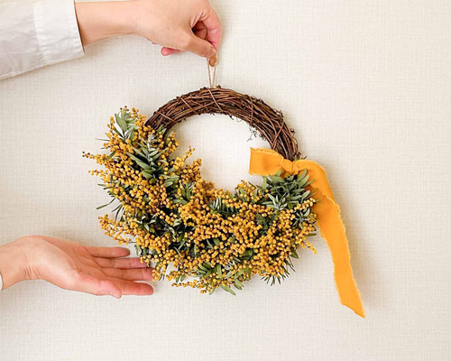 ミモザリース 30cm Lサイズ フレッシュリース おしゃれなハーフリース