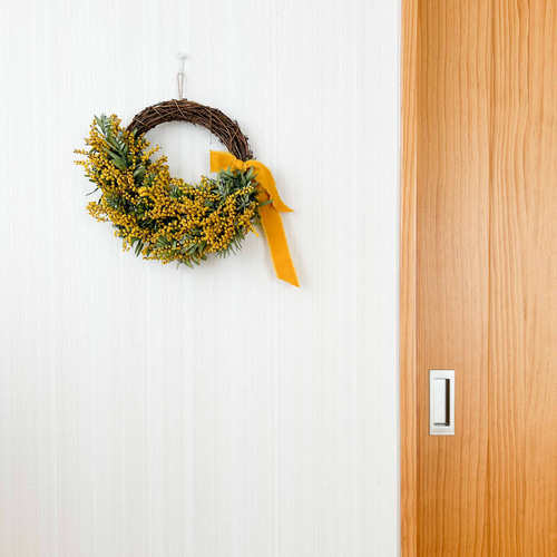 ミモザリース 30cm Lサイズ フレッシュリース おしゃれなハーフリース