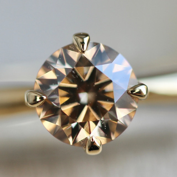 ブラウンダイヤモンド 0.325ct 4本爪×絞りアーム K18YGリング 2枚目の画像