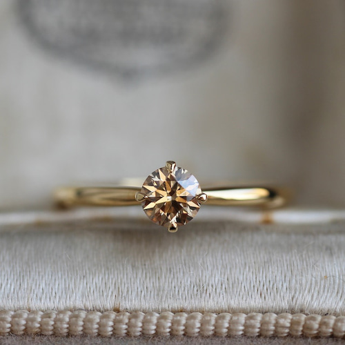 ブラウンダイヤモンド 0.325ct 4本爪×絞りアーム K18YGリング 【MJ2412