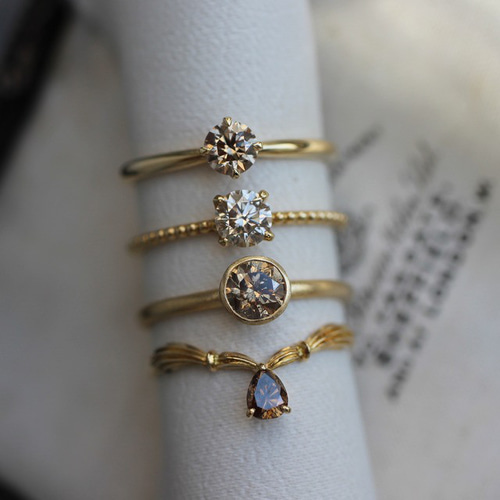 mei jewelry リング ブラウンダイヤ K18PG ブラウンダイヤモンド 0.325ct 4本爪×絞りアーム K18YGリング