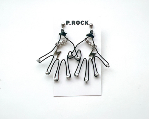 ブラックワイヤーハンドピアスorイヤリング イナヅマ カミナリ モード