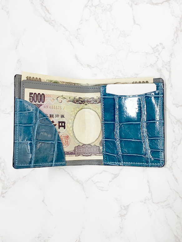 日本製　クロコダイル　超薄型　コンパクトウォレット　ミニ財布　エキゾチックレザー 8枚目の画像