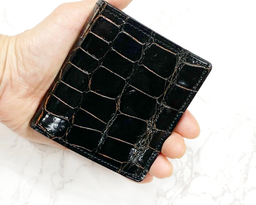 日本製 クロコダイル 超薄型 コンパクトウォレット ミニ財布