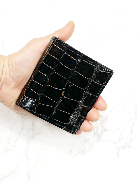 日本製　クロコダイル　超薄型　コンパクトウォレット　ミニ財布　エキゾチックレザー 1枚目の画像
