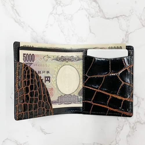 日本製 クロコダイル 超薄型 コンパクトウォレット ミニ財布