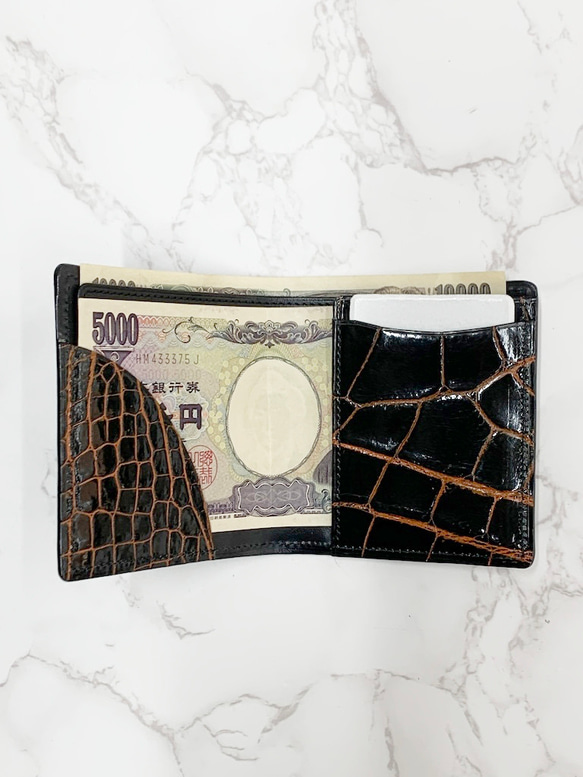 日本製　クロコダイル　超薄型　コンパクトウォレット　ミニ財布　エキゾチックレザー 7枚目の画像