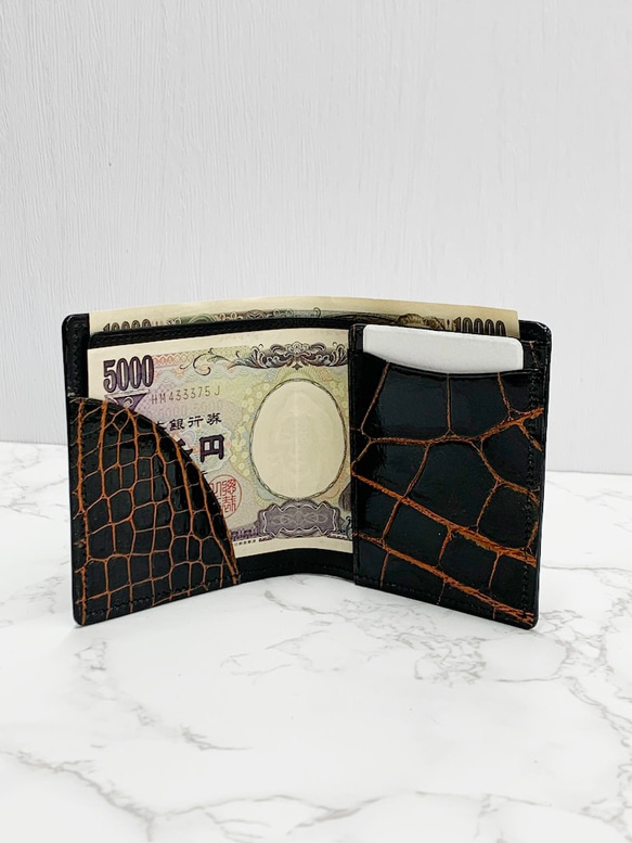 日本製　クロコダイル　超薄型　コンパクトウォレット　ミニ財布　エキゾチックレザー 4枚目の画像