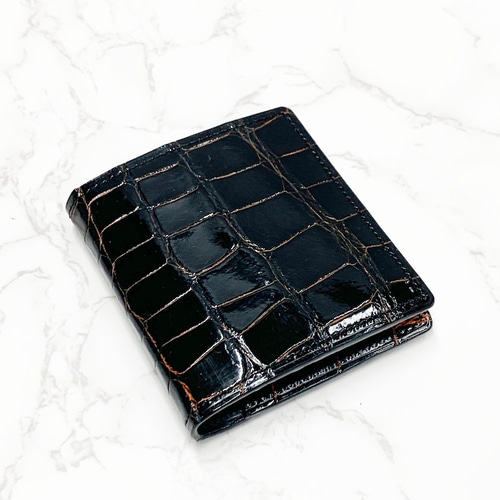 日本製 クロコダイル 超薄型 コンパクトウォレット ミニ財布