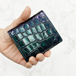 日本製　クロコダイル　マット仕上げ　超薄型　コンパクトウォレット　ミニ財布　エキゾチックレザー 1枚目の画像