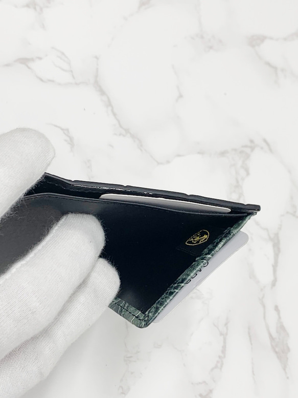 日本製　クロコダイル　マット仕上げ　超薄型　コンパクトウォレット　ミニ財布　エキゾチックレザー 9枚目の画像