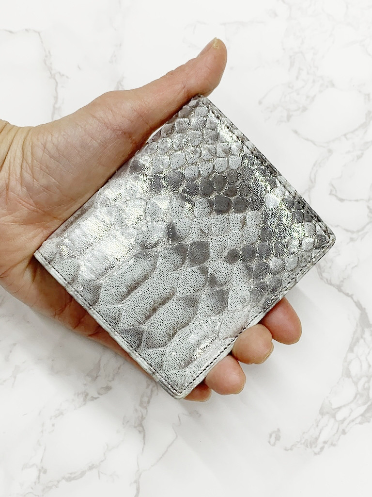 日本製　ダイヤモンド　パイソン　超薄型スマート　上質　コンパクト　ウォレット　カードケース　ミニ財布　エキゾチックレザー